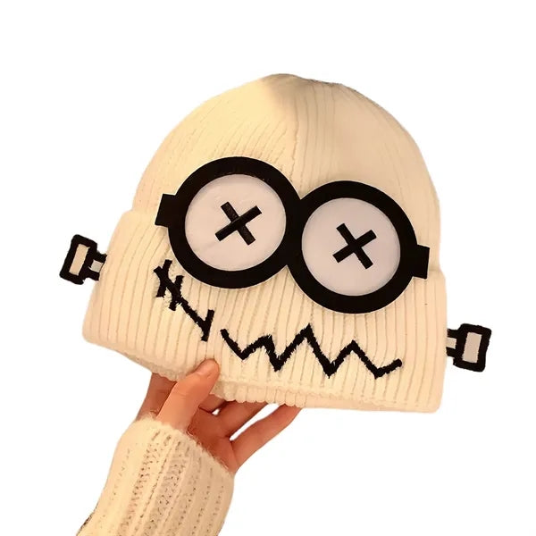 Funny Fault Robot Big Eye Knit Beanie For Women Winter Warm