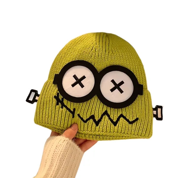 Funny Fault Robot Big Eye Knit Beanie For Women Winter Warm