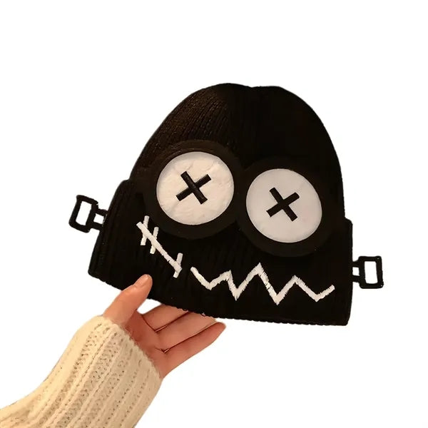 Funny Fault Robot Big Eye Knit Beanie For Women Winter Warm