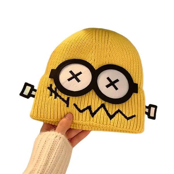Funny Fault Robot Big Eye Knit Beanie For Women Winter Warm