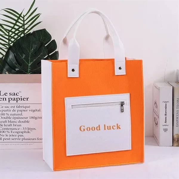 Eco-Friendly Felt Tote Bag With Zippered Pocket