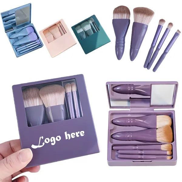 Portable 5-Piece Makeup Brush Set With Mirror