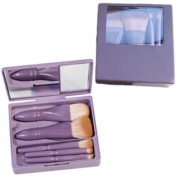 Portable 5-Piece Makeup Brush Set With Mirror
