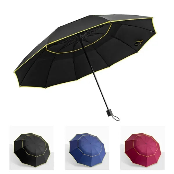 Plastic Handle Double-Layer Three-Fold Impact Cloth Umbrella