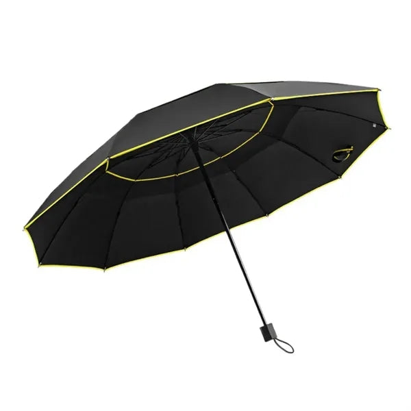 Plastic Handle Double-Layer Three-Fold Impact Cloth Umbrella