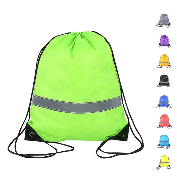 Polyester Drawstring Backpack with Reflective Stripe