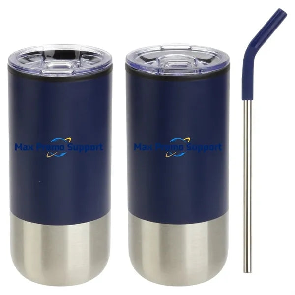 16 oz Stainless Steel Tumbler with Straw