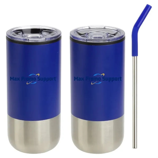 16 oz Stainless Steel Tumbler with Straw