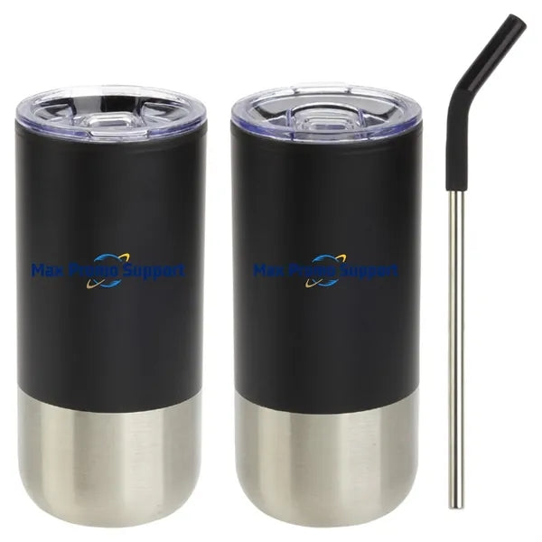 16 oz Stainless Steel Tumbler with Straw