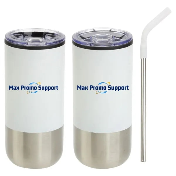 16 oz Stainless Steel Tumbler with Straw