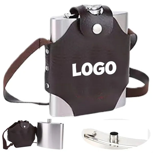 Stainless Steel Hip Flask with Leather Sleeve