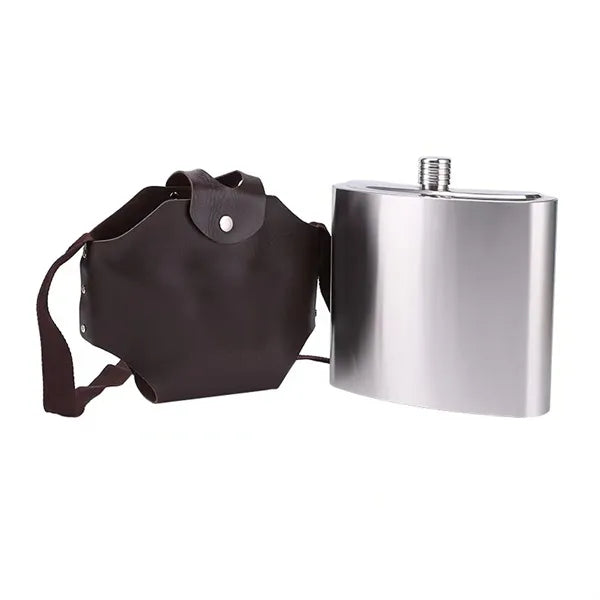 Stainless Steel Hip Flask with Leather Sleeve