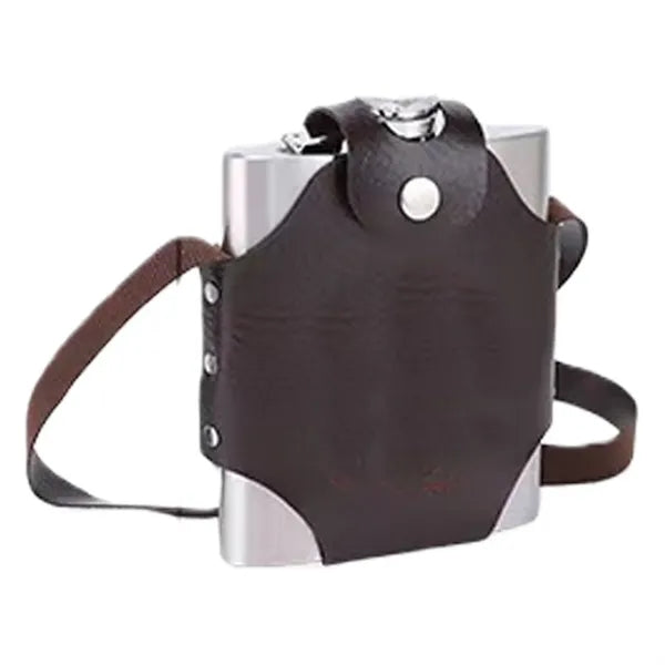 Stainless Steel Hip Flask with Leather Sleeve