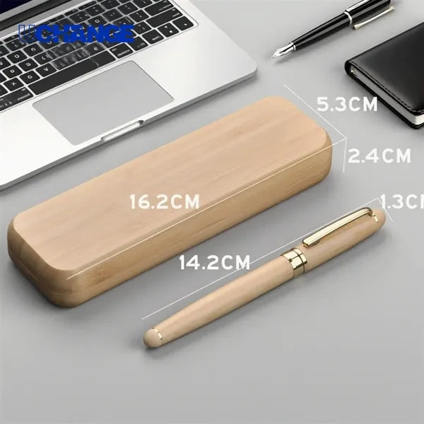 Bamboo Rollerball Pen Gift Set with Hinged Wood Box