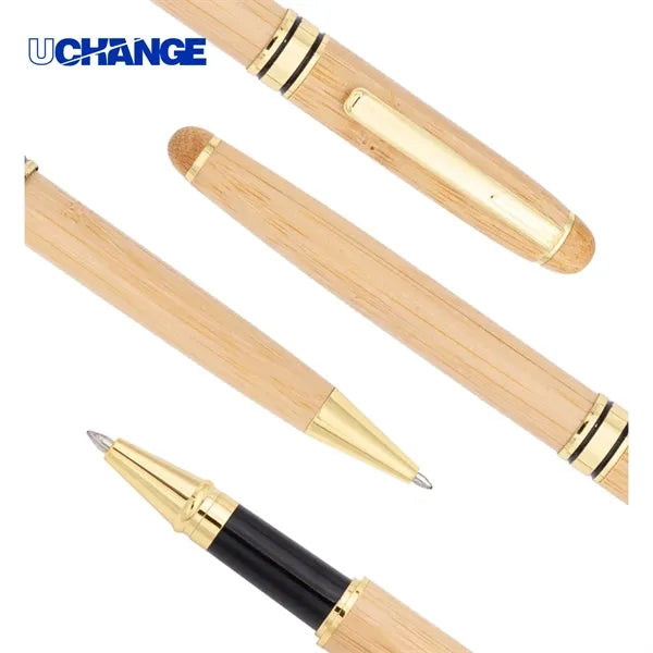Bamboo Rollerball Pen Gift Set with Hinged Wood Box
