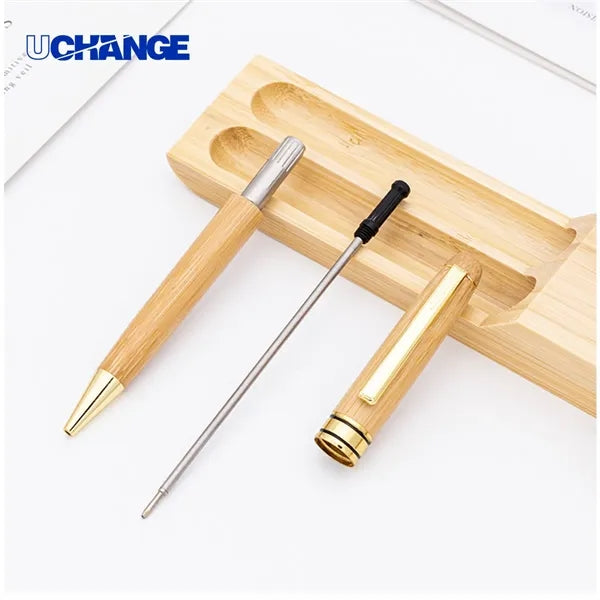 Bamboo Rollerball Pen Gift Set with Hinged Wood Box