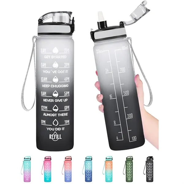 32oz Motivational Water Bottle with Times to Drink and Straw