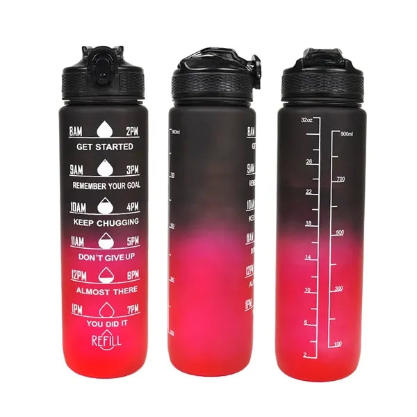 32oz Motivational Water Bottle with Times to Drink and Straw