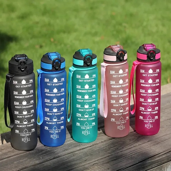 32oz Motivational Water Bottle with Times to Drink and Straw