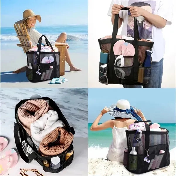 Multi-Pocket Mesh Beach Bag