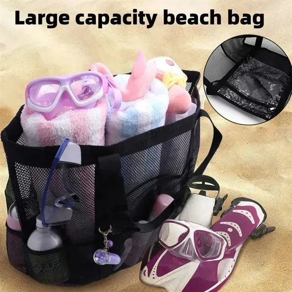 Multi-Pocket Mesh Beach Bag