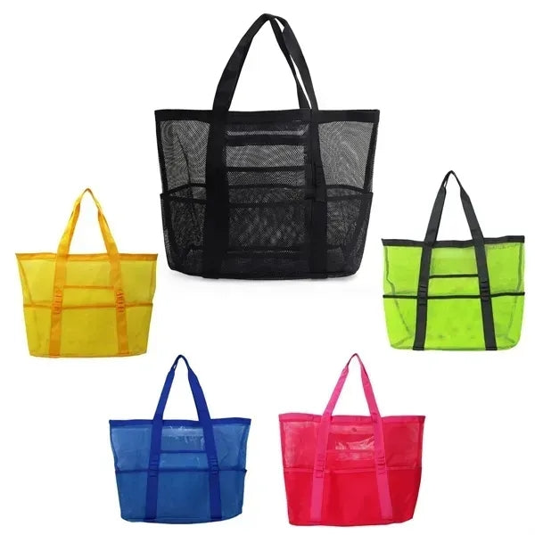 Multi-Pocket Mesh Beach Bag