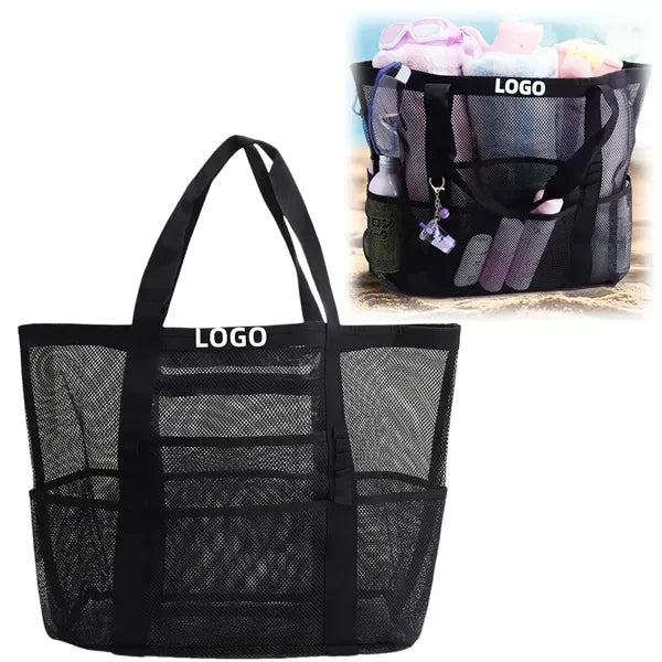 Multi-Pocket Mesh Beach Bag