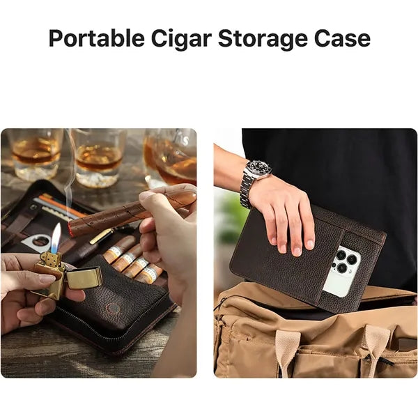 Portable Leather Cigar Storage Case