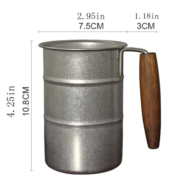 12oz Retro Industrial Coffee Beer Mug With Wooden Handle