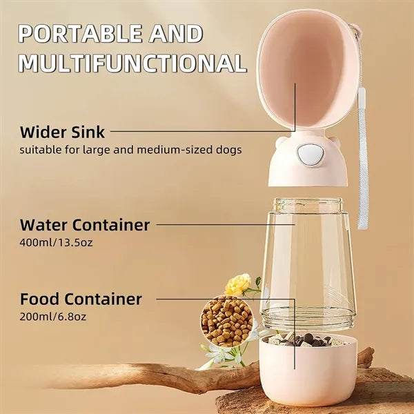 Portable Dog Water Bottle With Food Container