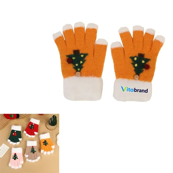 Christmas Cartoon Knitted Gloves,Kids Winter Warm Fingerless