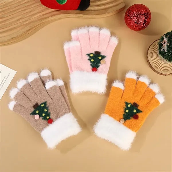 Christmas Cartoon Knitted Gloves,Kids Winter Warm Fingerless