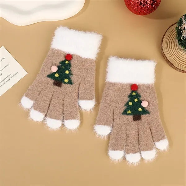 Christmas Cartoon Knitted Gloves,Kids Winter Warm Fingerless