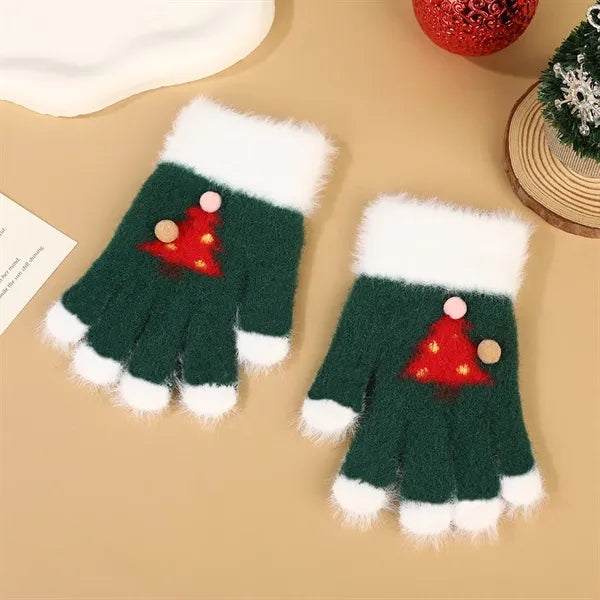Christmas Cartoon Knitted Gloves,Kids Winter Warm Fingerless