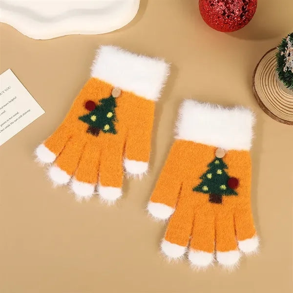 Christmas Cartoon Knitted Gloves,Kids Winter Warm Fingerless