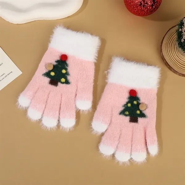 Christmas Cartoon Knitted Gloves,Kids Winter Warm Fingerless