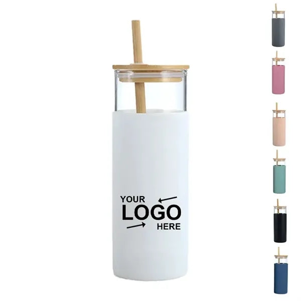 17oz Straw Tumbler Bamboo Lid Glass Bottle