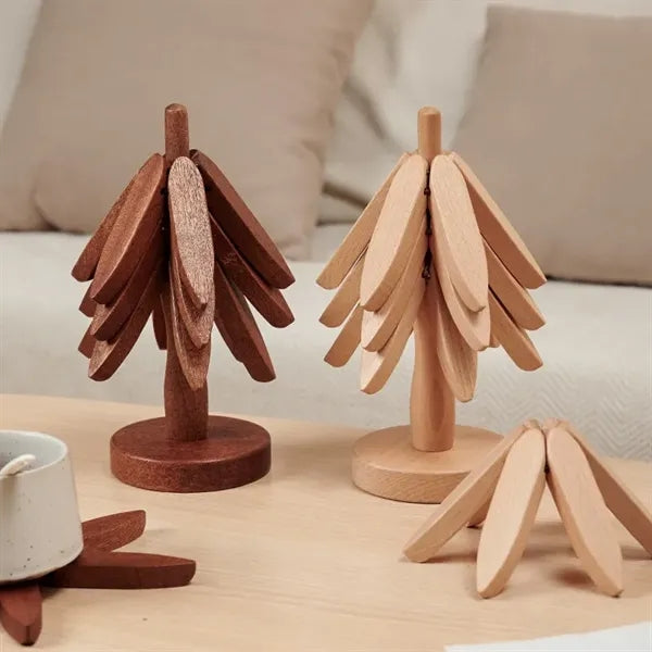 Wooden Tree Shape Coaster Set