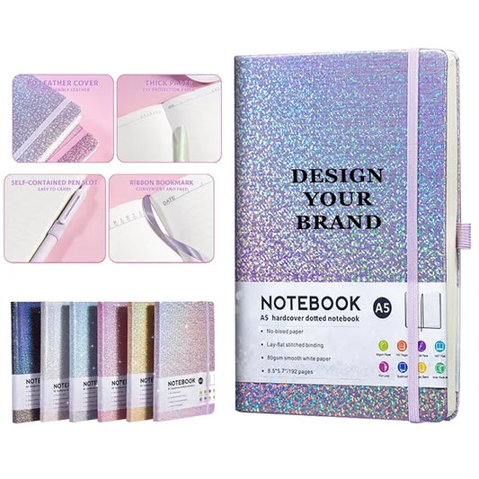 Iridescent Glitter Hardcover A5 Notebook w/ Ribbon Bookmark