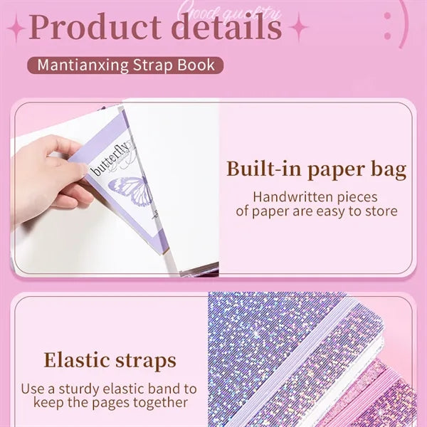 Iridescent Glitter Hardcover A5 Notebook w/ Ribbon Bookmark