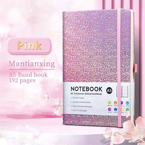 Iridescent Glitter Hardcover A5 Notebook w/ Ribbon Bookmark