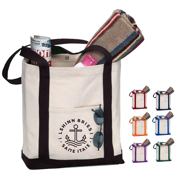 Two Tone Canvas Boat Tote Bag with Snap Closure - 17"x13"x5"