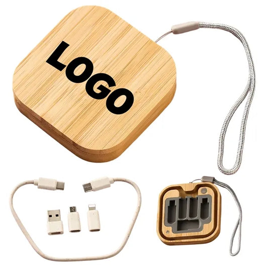 Eco Bamboo Multi Charging Cable Set Portable Storage Box