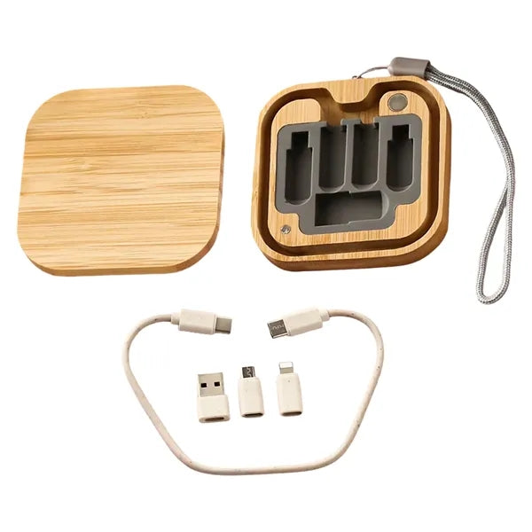 Eco Bamboo Multi Charging Cable Set Portable Storage Box