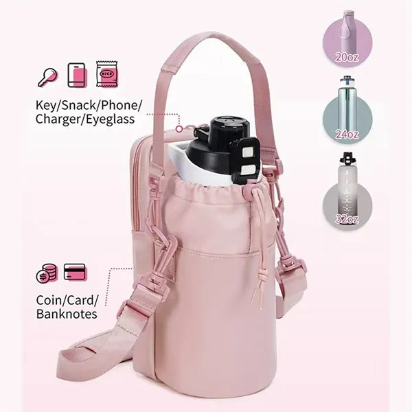 Water Bottle Carrier Strap Bag with Pocket for Storage