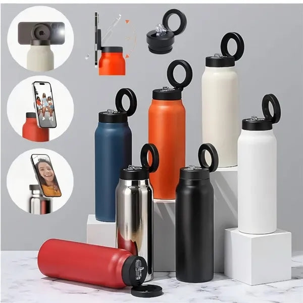 Stainless Steel Thermos w/ Magnetic Phone Stand