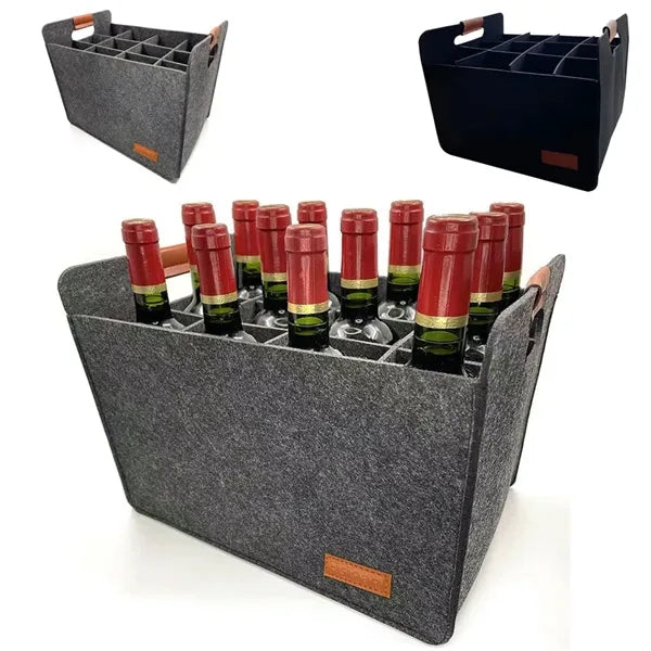 12 Bottle Wine Carrier With Divider Felt Storage Tote