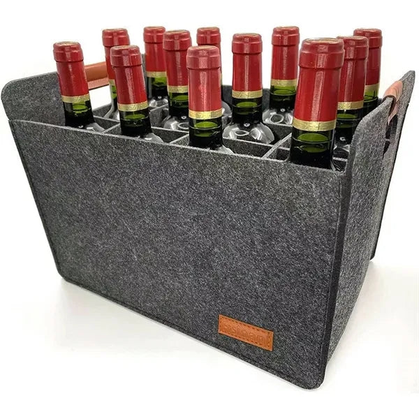 12 Bottle Wine Carrier With Divider Felt Storage Tote