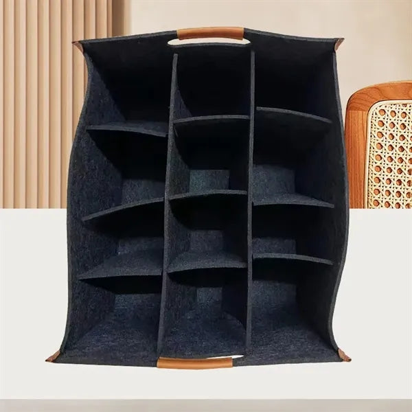 12 Bottle Wine Carrier With Divider Felt Storage Tote