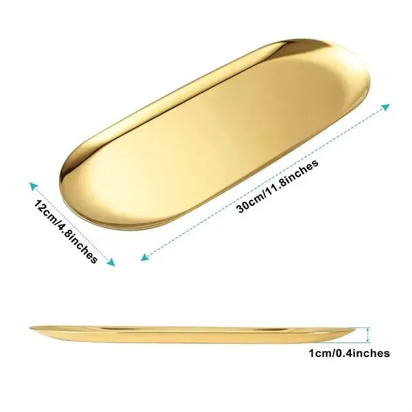 12" Large Stainless Steel Oval Decorative Thickened Tray